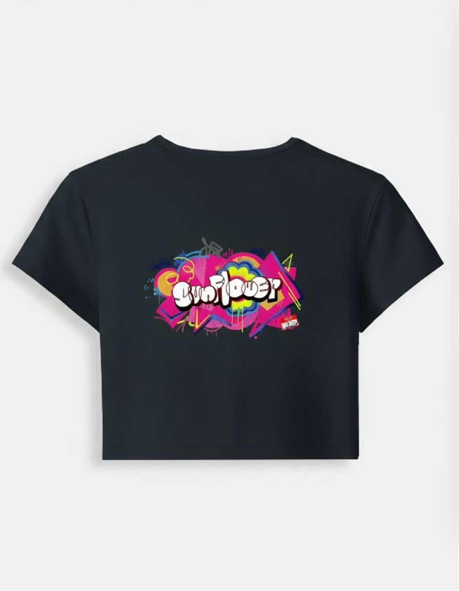 Black baby tee back with graffiti design