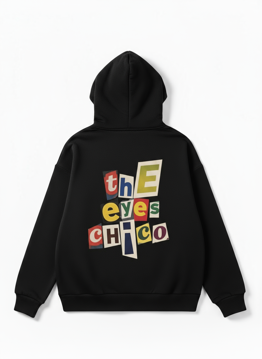 Black hoodie back view with seamless print