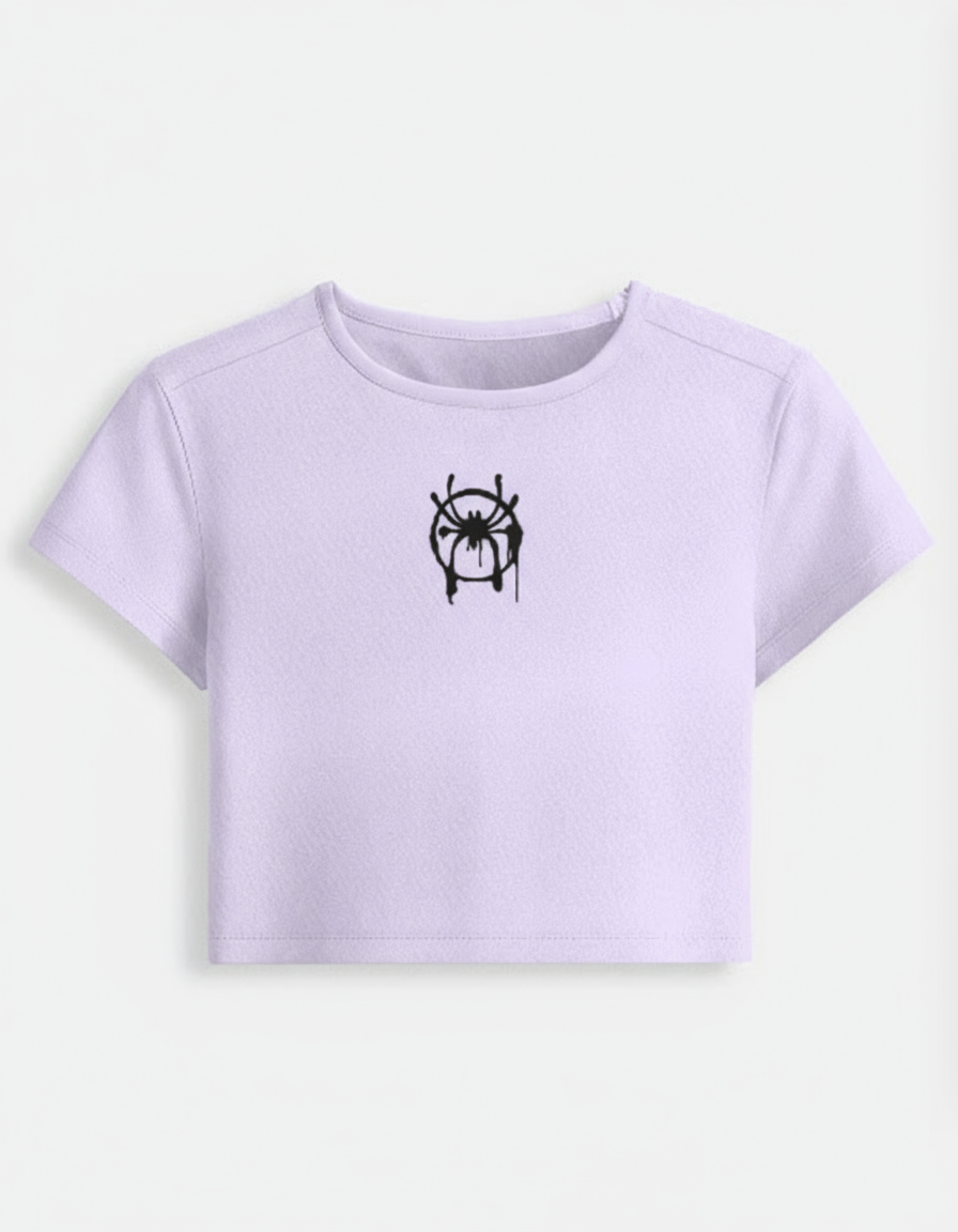 Lavender baby tee front with spider design